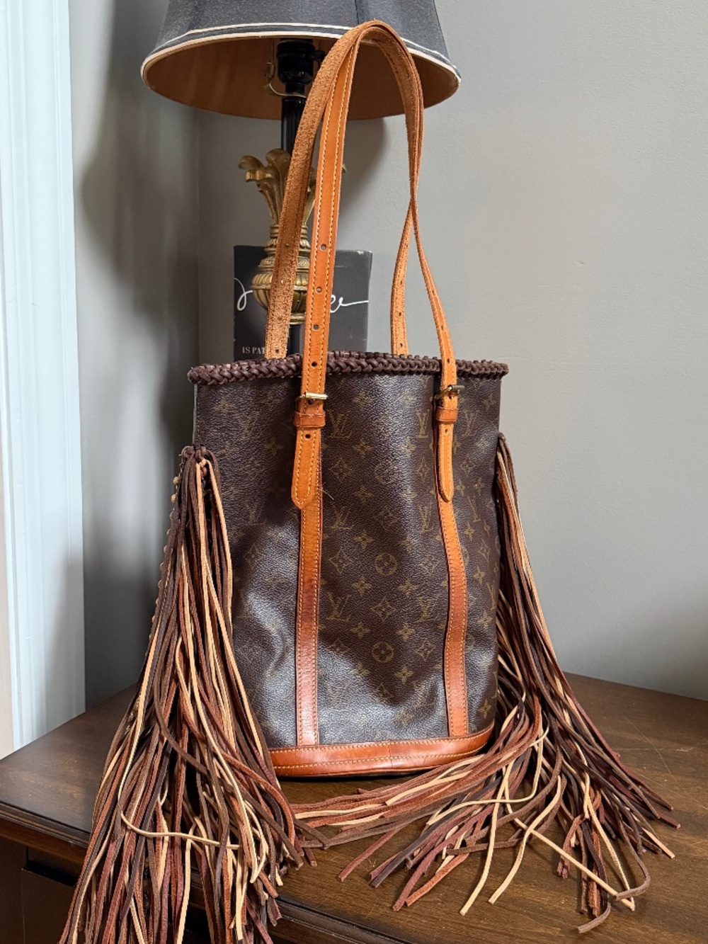 Vintage Boho Bags French Tote LV Monogram Leather Fringe Braided Handle
